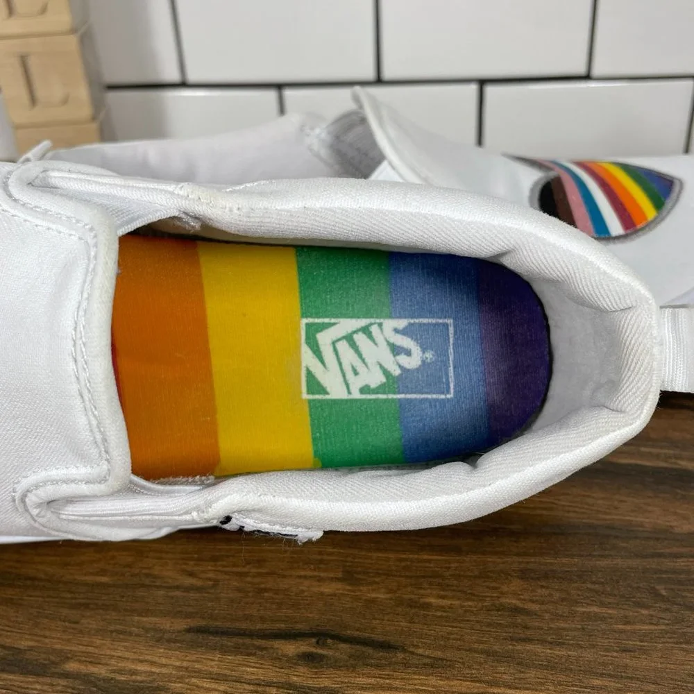 Vans Asher Pride Youth Girl's Size 5 Shoes Glitter Rainbow White Slip On Sneaker